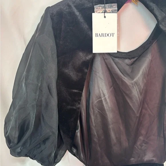 NWT Bardot Black Malina Velour Mini Dress with Cutouts and Puff Sleeves Size 12 - Picture 15 of 15